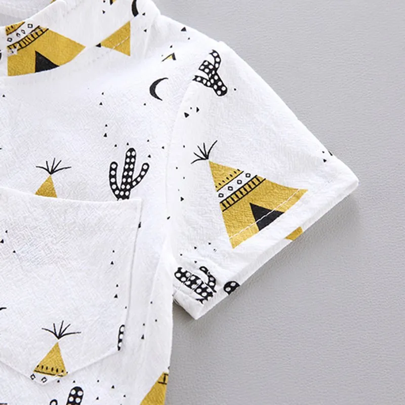 2pcs Toddler Boy Casual Pyramid Cactus Print Shirt and Shorts Set