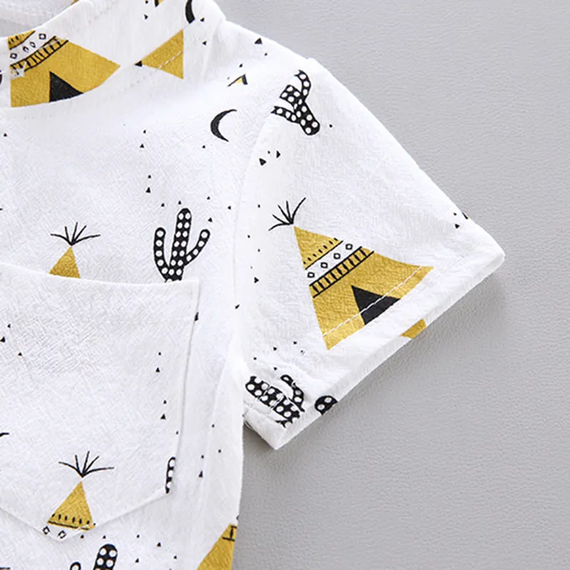 2pcs Toddler Boy Casual Pyramid Cactus Print Shirt and Shorts Set