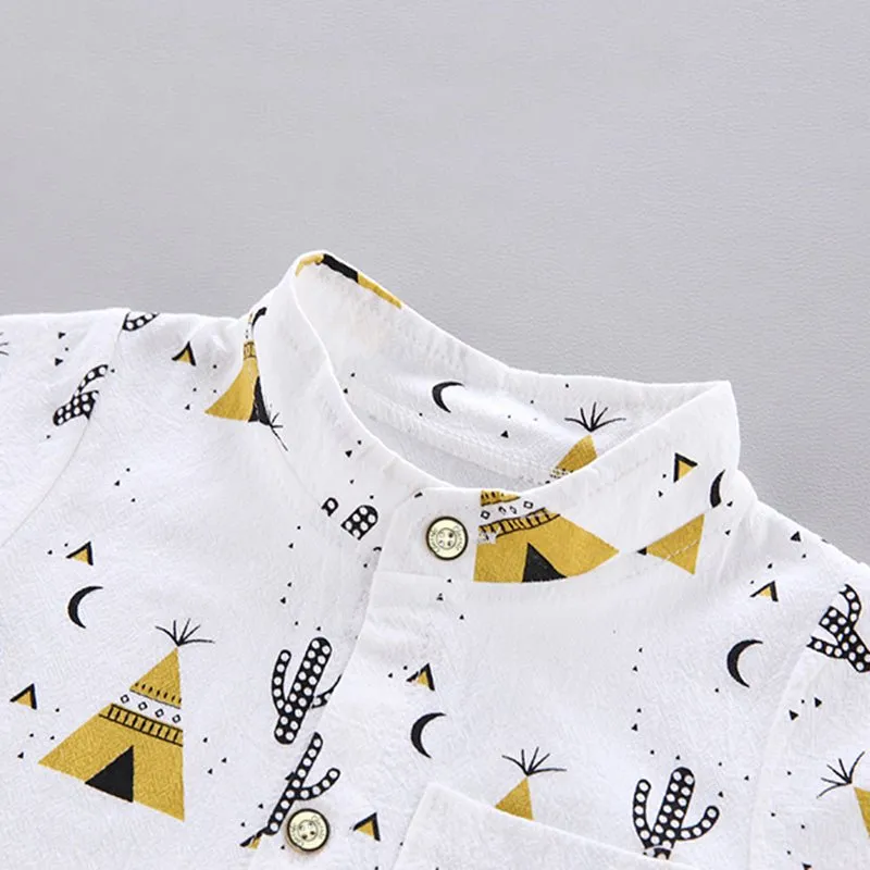 2pcs Toddler Boy Casual Pyramid Cactus Print Shirt and Shorts Set