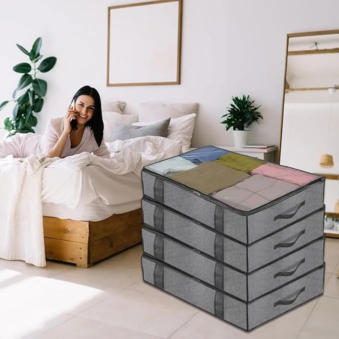 4 Pcs Underbed Storage Boxes with Lids, 75L Large Foldable Underbed Storage Bags