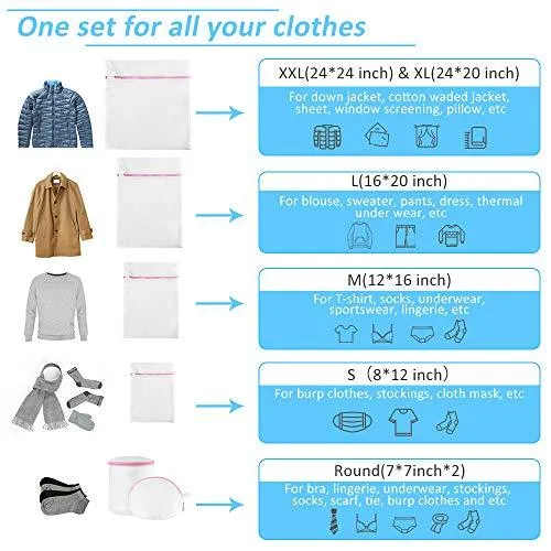 7Pcs Mesh Laundry Bags for Delicates with Premium Zipper, Travel Storage Organize Bag, Clothing Washing Bags