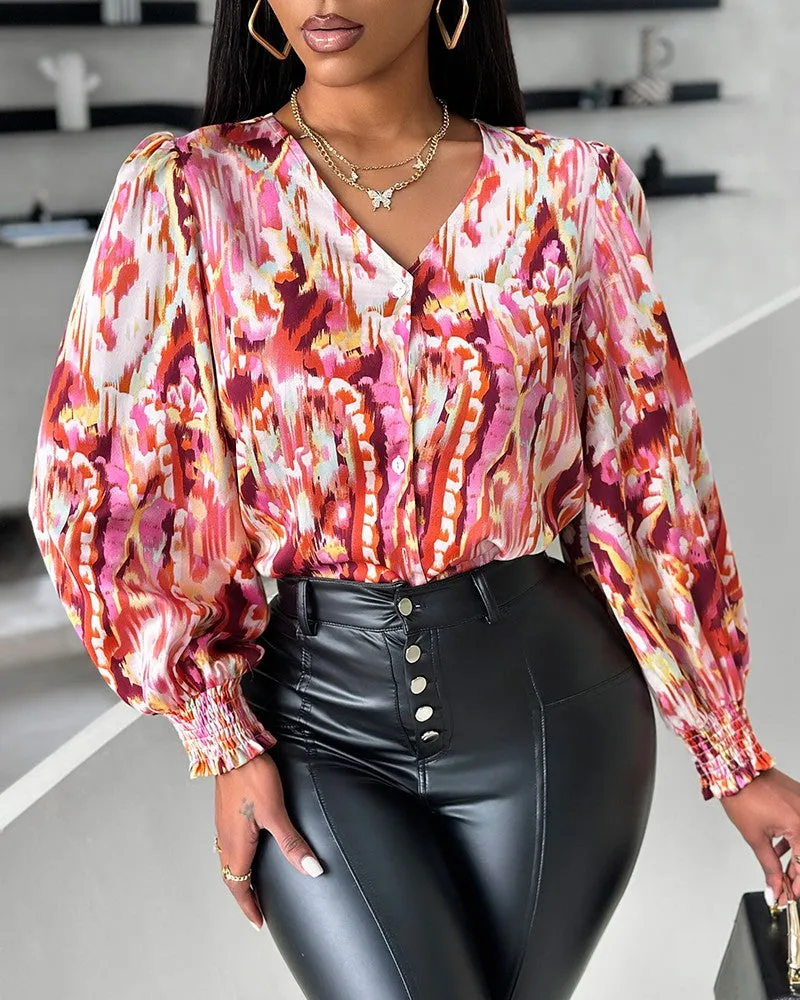 All Over Print Shirred Top