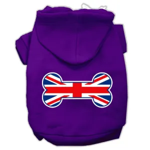 Bone Shaped United Kingdom (Union Jack) Flag Screen Print Pet Hoodies Purple Size XXL (18)
