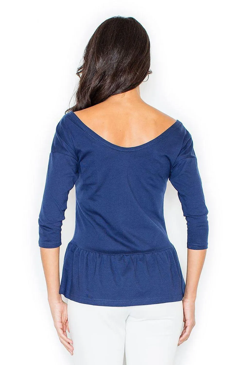 Chic Basque Blouse with Elegant Neckline - Size Large (93-96 cm)