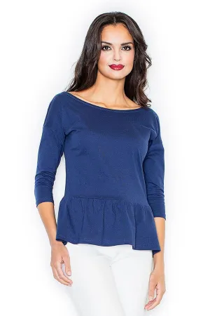 Chic Basque Blouse with Elegant Neckline - Size Large (93-96 cm)