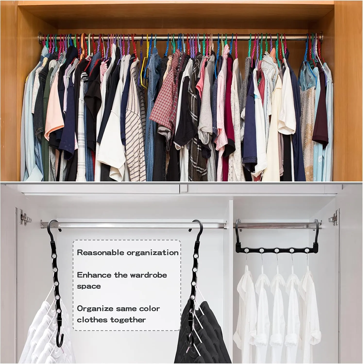College Dorm Room Essentials Closet Organizer,12 Pack Stronger Closet Organizers and Storage Clothes Hanger with 5 Holes Closet Storage for Heavy Clothes,Magic Closet Organization Space Saving Hangers