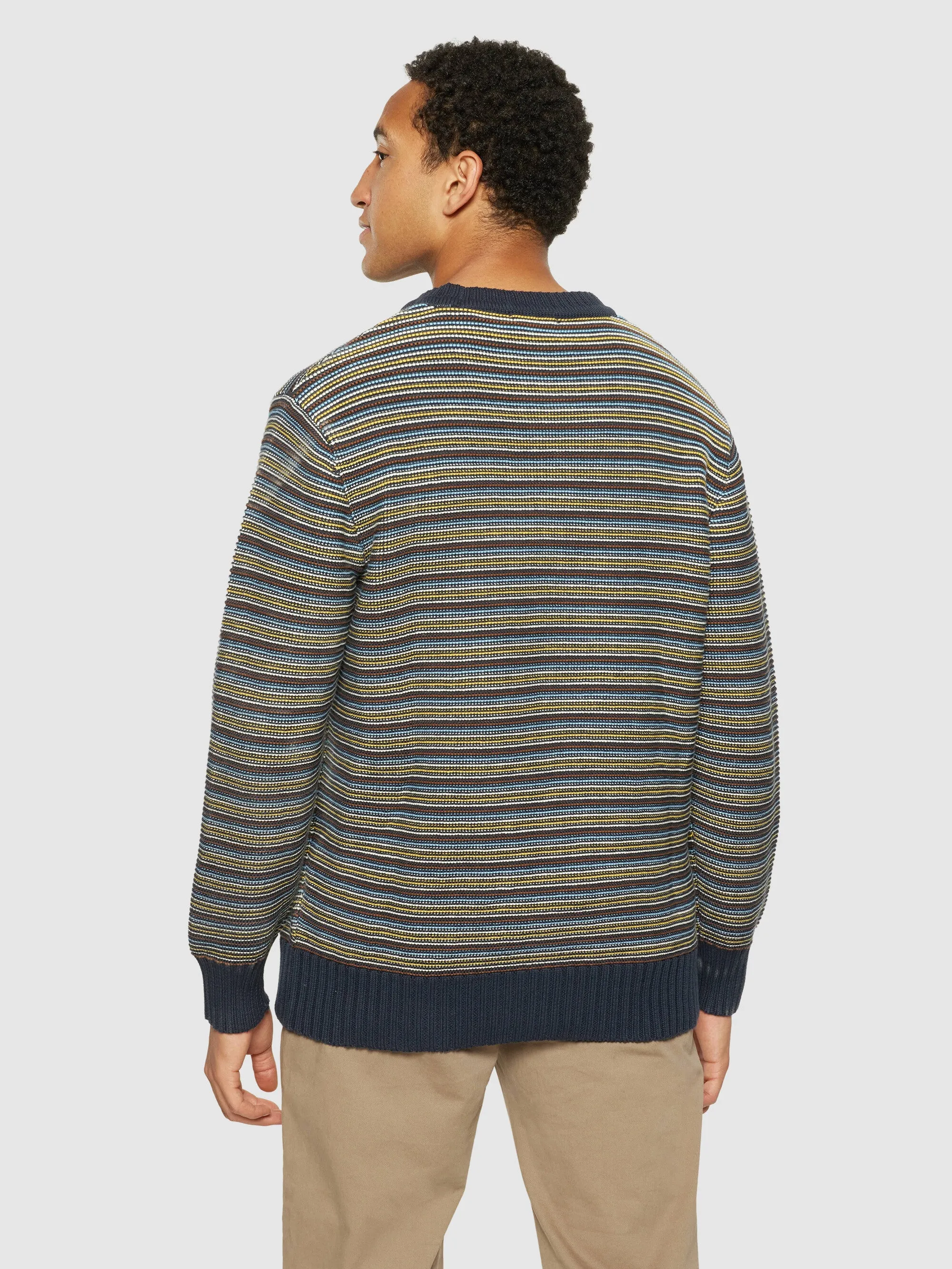 Cotton striped knitted crew neck - GOTS/Vegan - Blue stripe