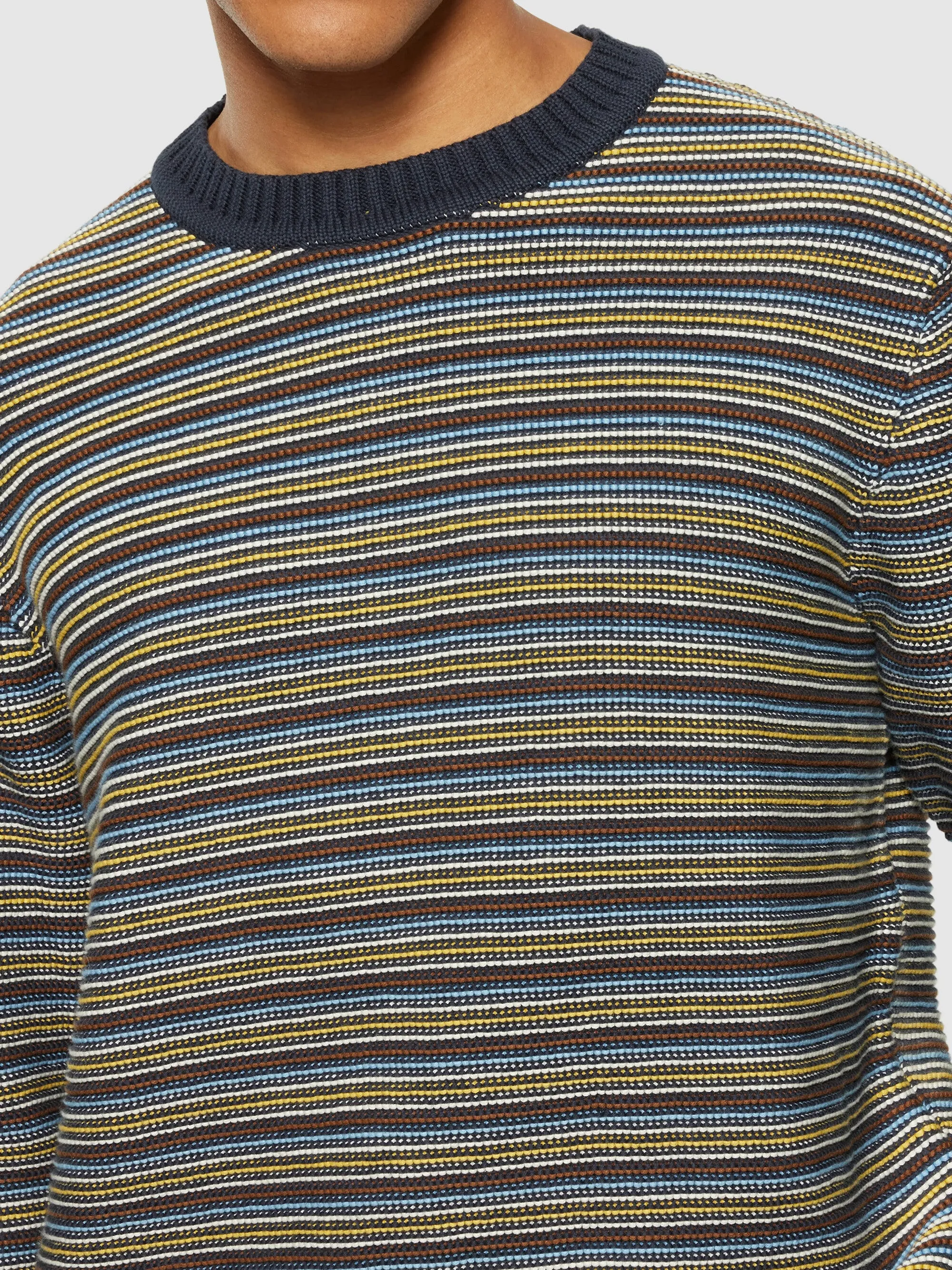 Cotton striped knitted crew neck - GOTS/Vegan - Blue stripe