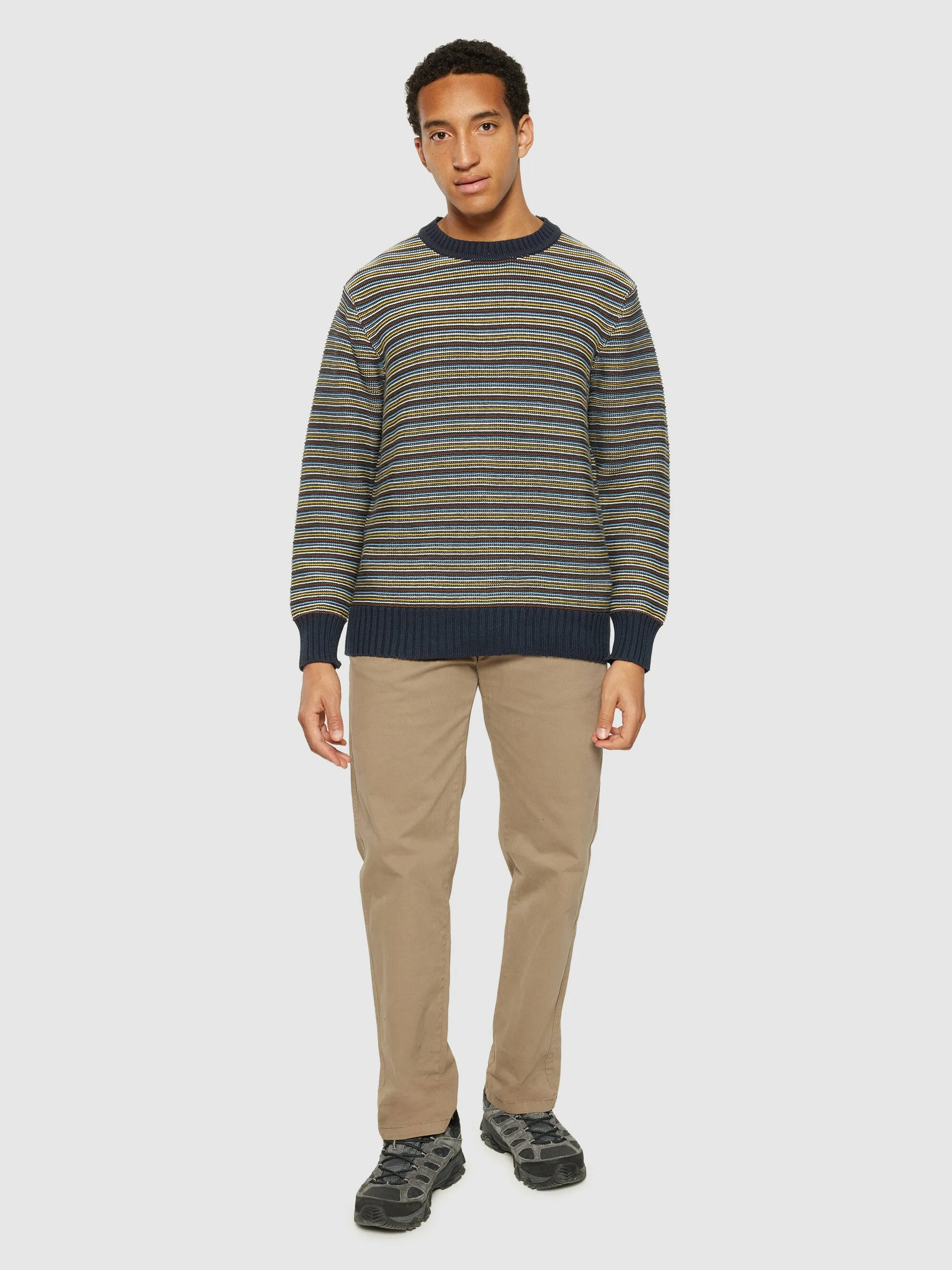 Cotton striped knitted crew neck - GOTS/Vegan - Blue stripe