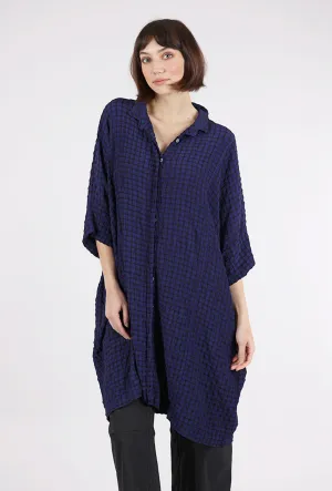 Crinkle Plaid Kimono Shirt Dress, Admirality