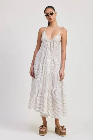 CROSS BACK STRIPED MAXI DRESS