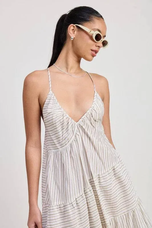 CROSS BACK STRIPED MAXI DRESS
