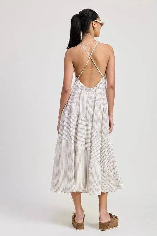 CROSS BACK STRIPED MAXI DRESS