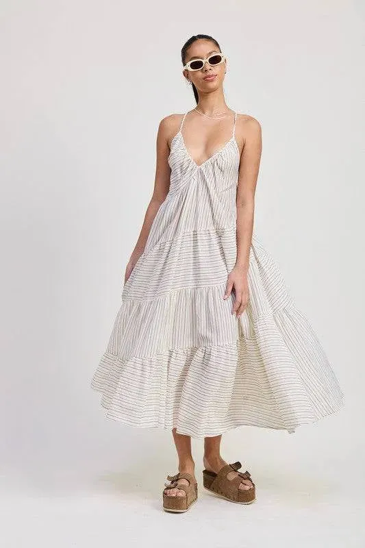 CROSS BACK STRIPED MAXI DRESS