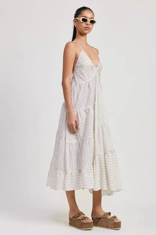 CROSS BACK STRIPED MAXI DRESS