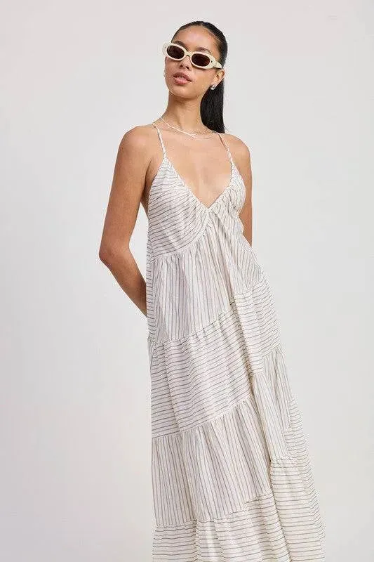 CROSS BACK STRIPED MAXI DRESS