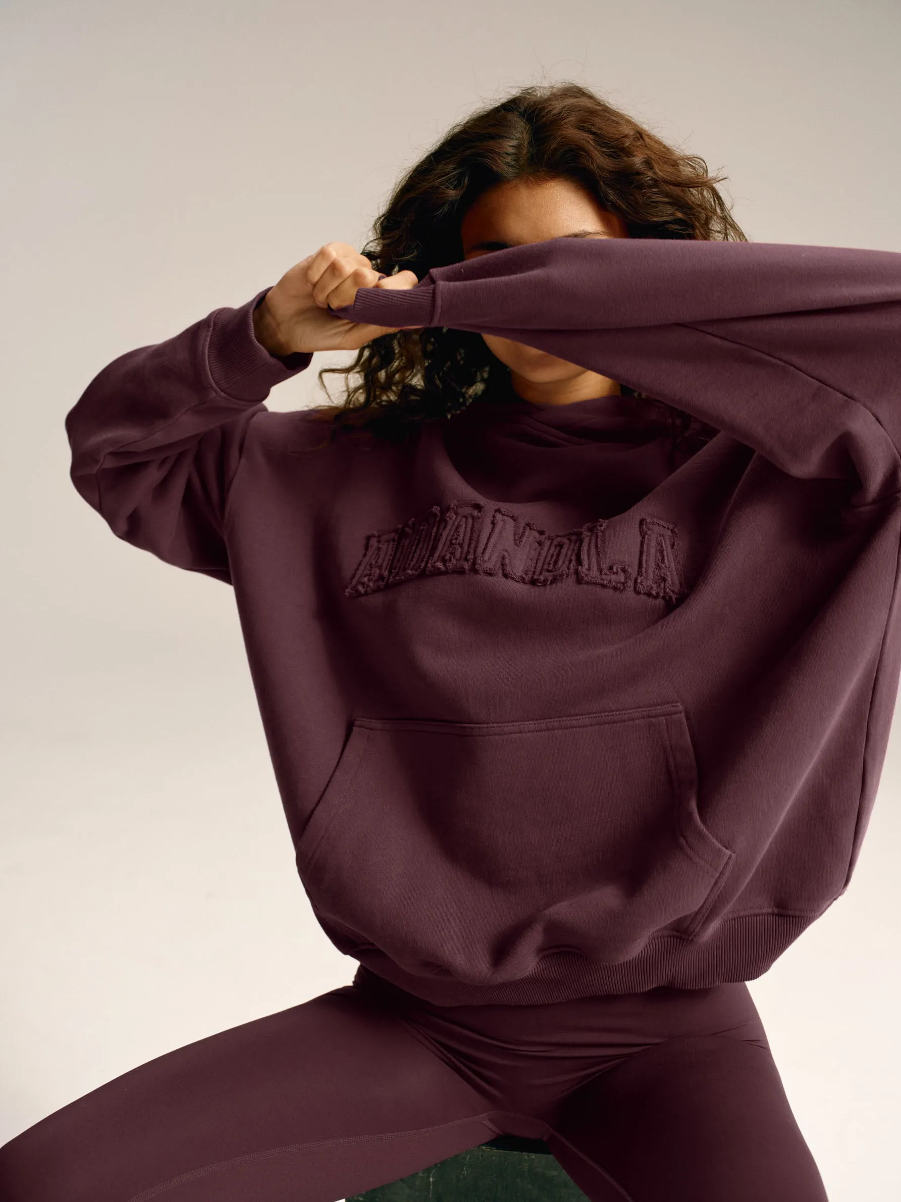 Distressed Varsity Oversized Hoodie - Dark Cherry