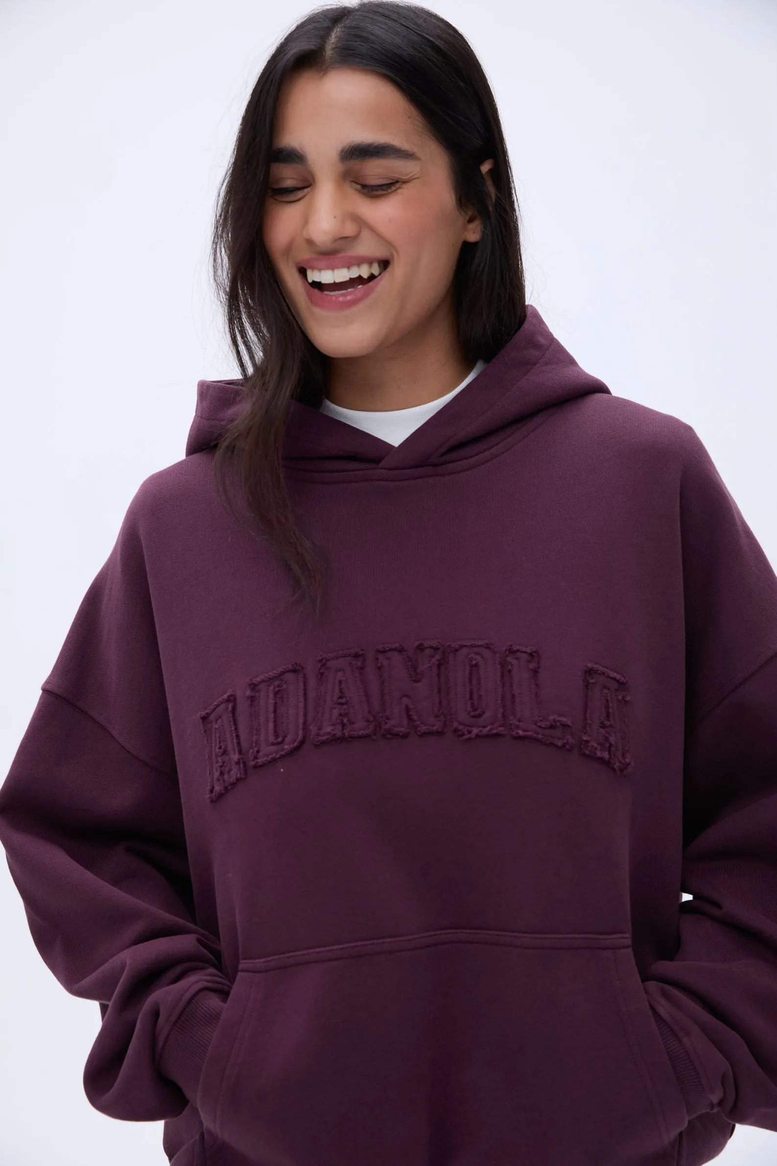Distressed Varsity Oversized Hoodie - Dark Cherry