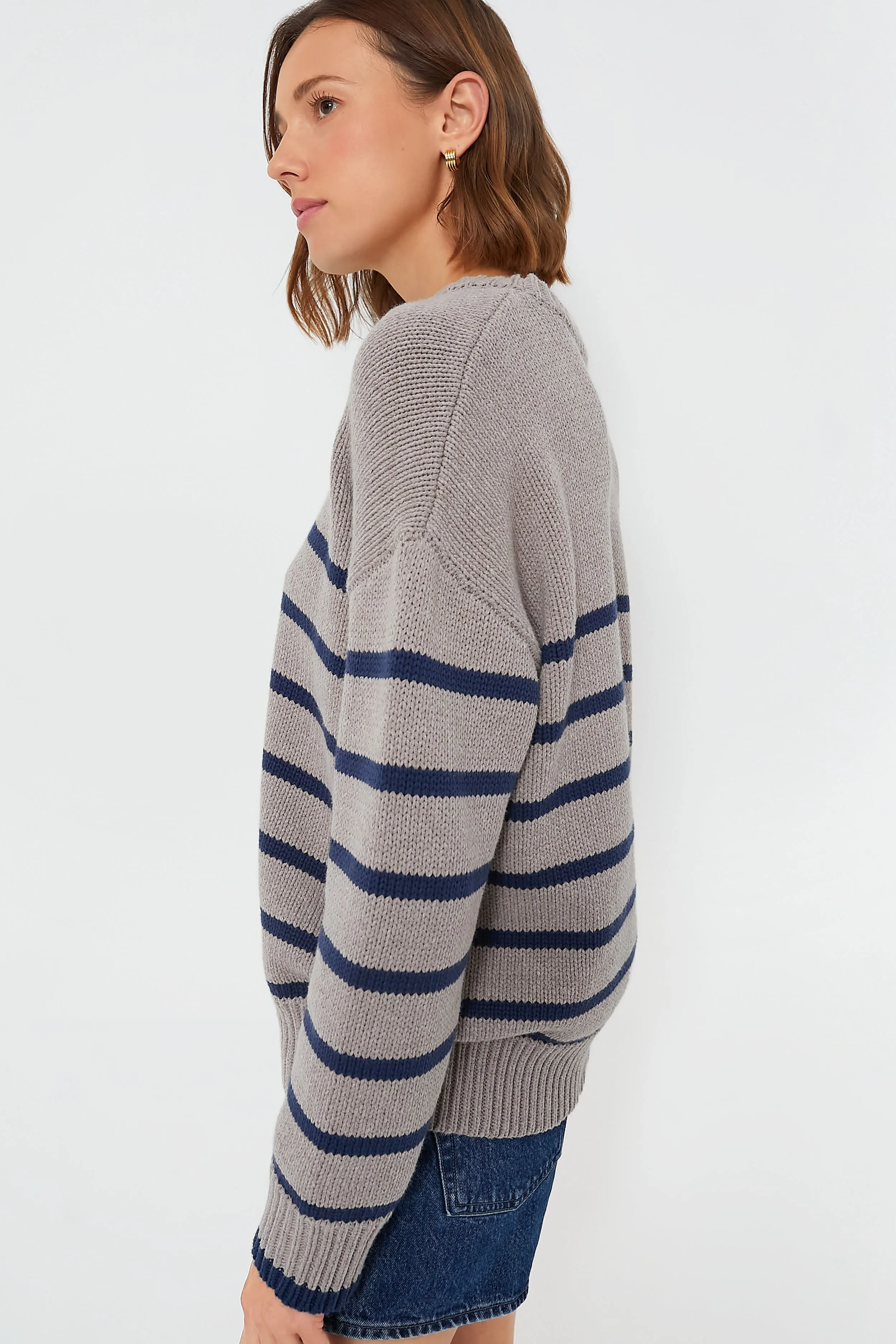 Heather Taupe Boyfriend Stripe Sweater