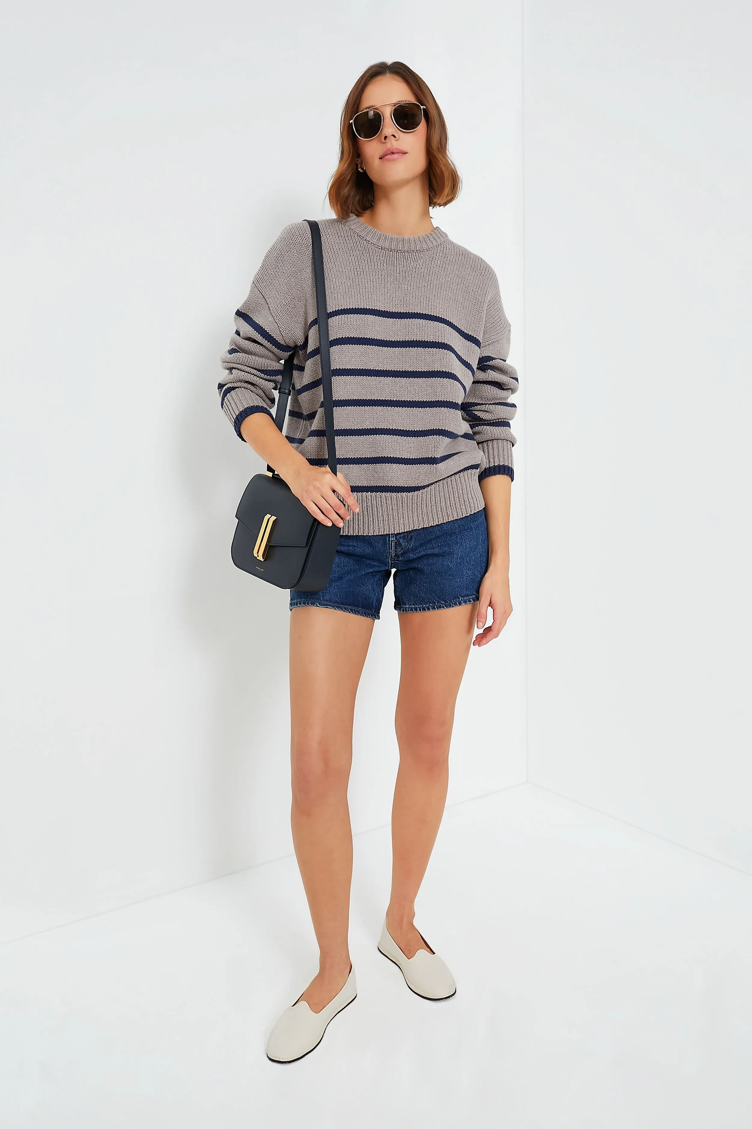 Heather Taupe Boyfriend Stripe Sweater