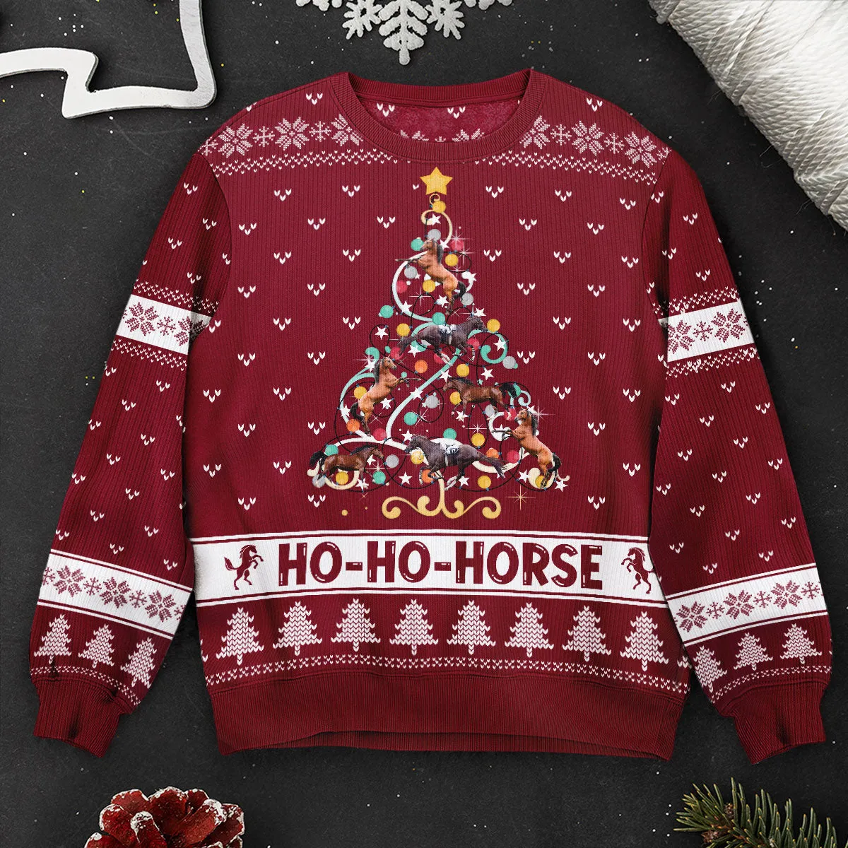 Ho Ho Horse Funny Christmas Tree - Personalized Ugly Sweater