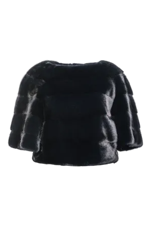 Horizontal Solid Color Mink Fur Pull - Over - Side Zipper