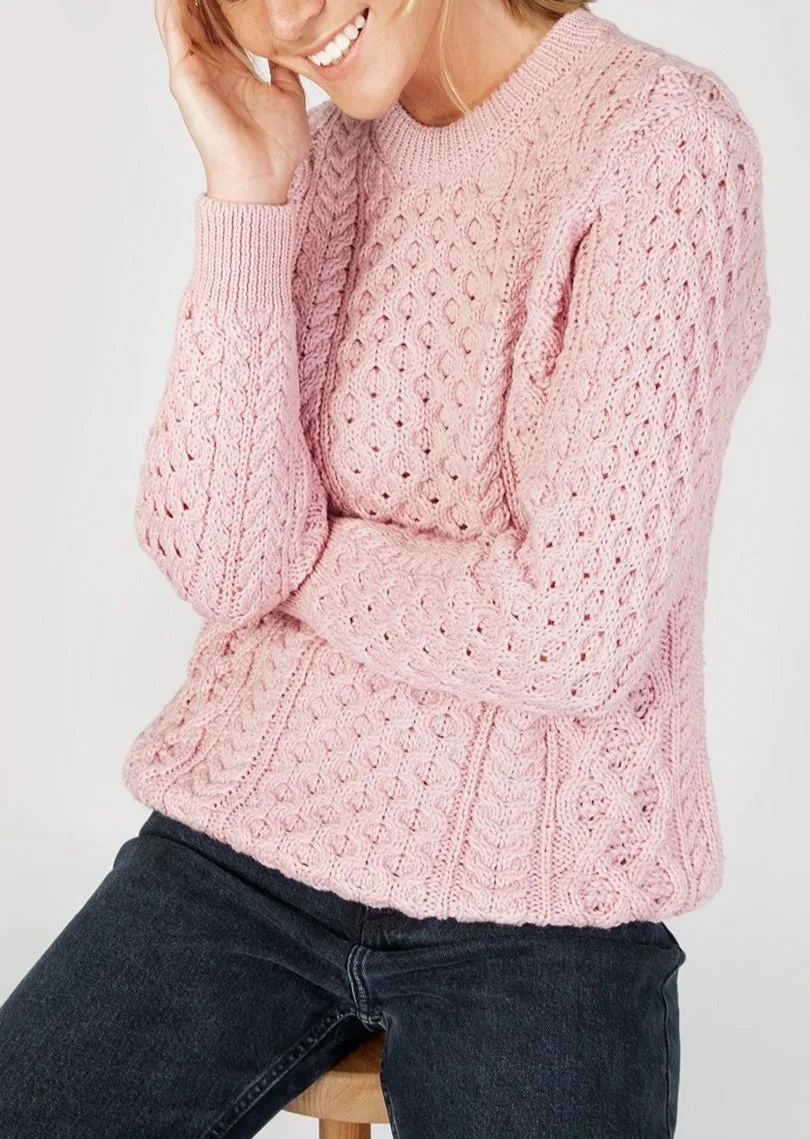 IrelandsEye Women's Aran Sweater | Pink