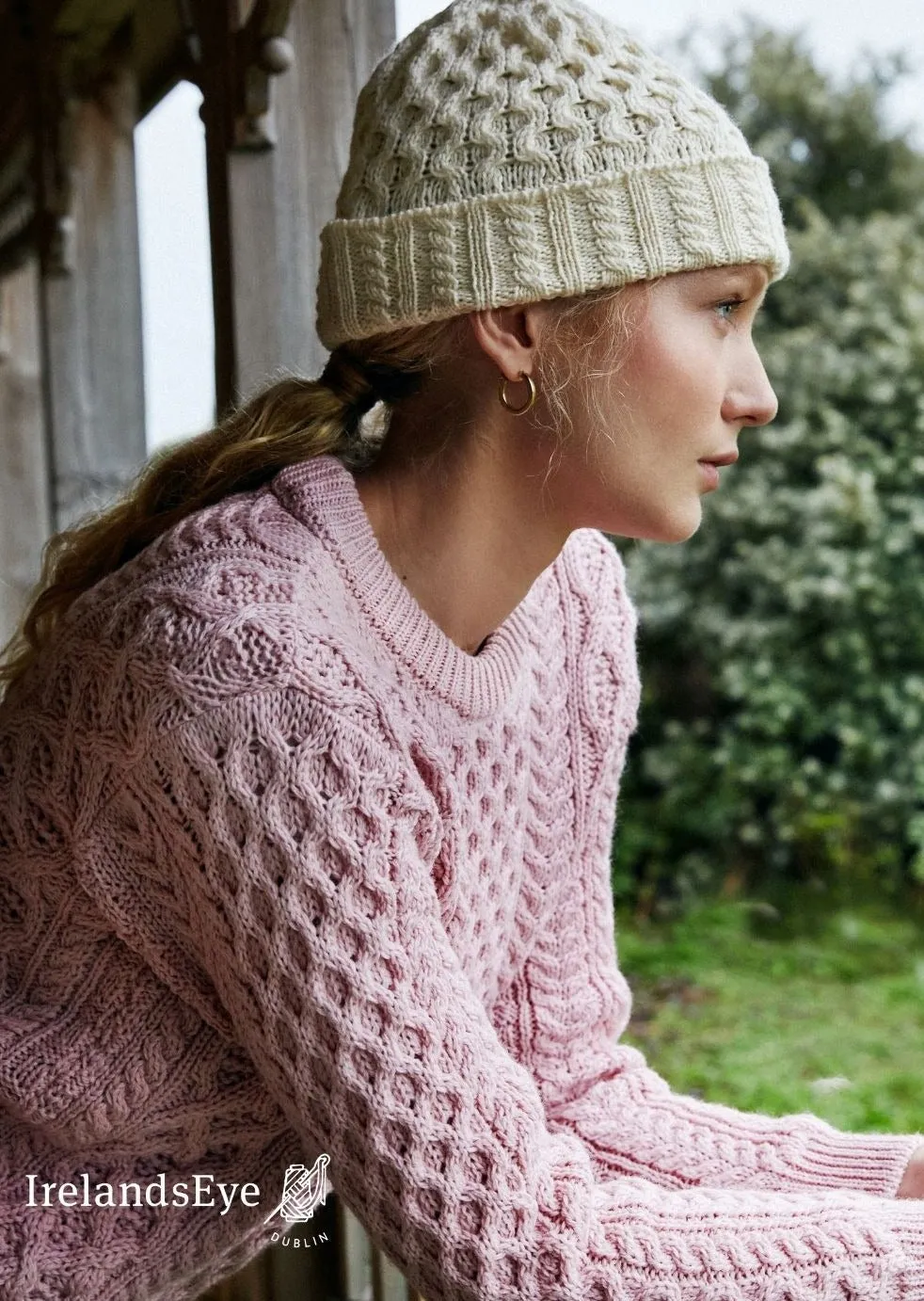 IrelandsEye Women's Aran Sweater | Pink