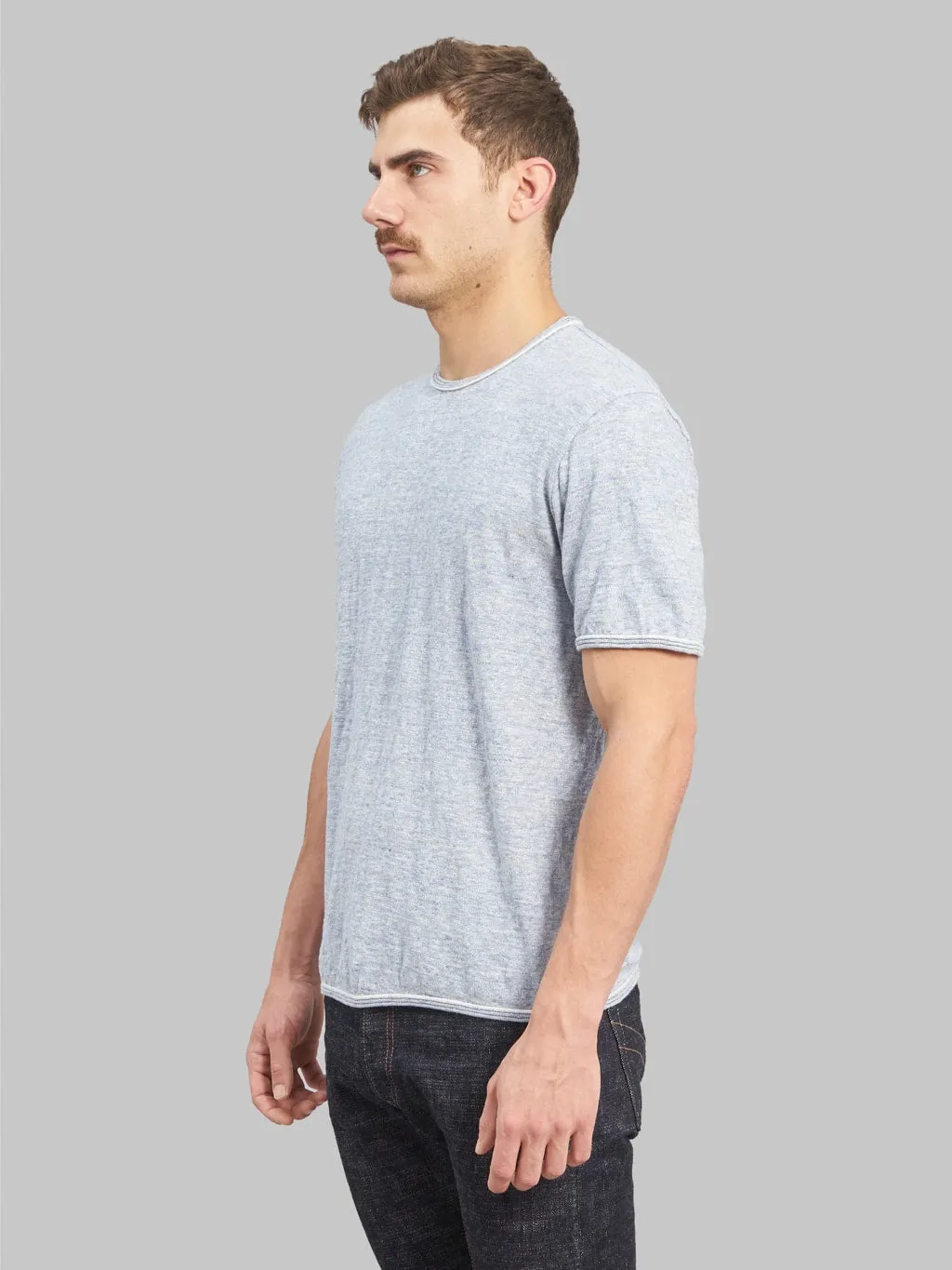 Loop & Weft Super Slub Tube Knit Edge Piping Crewneck T-Shirt Heather Blue