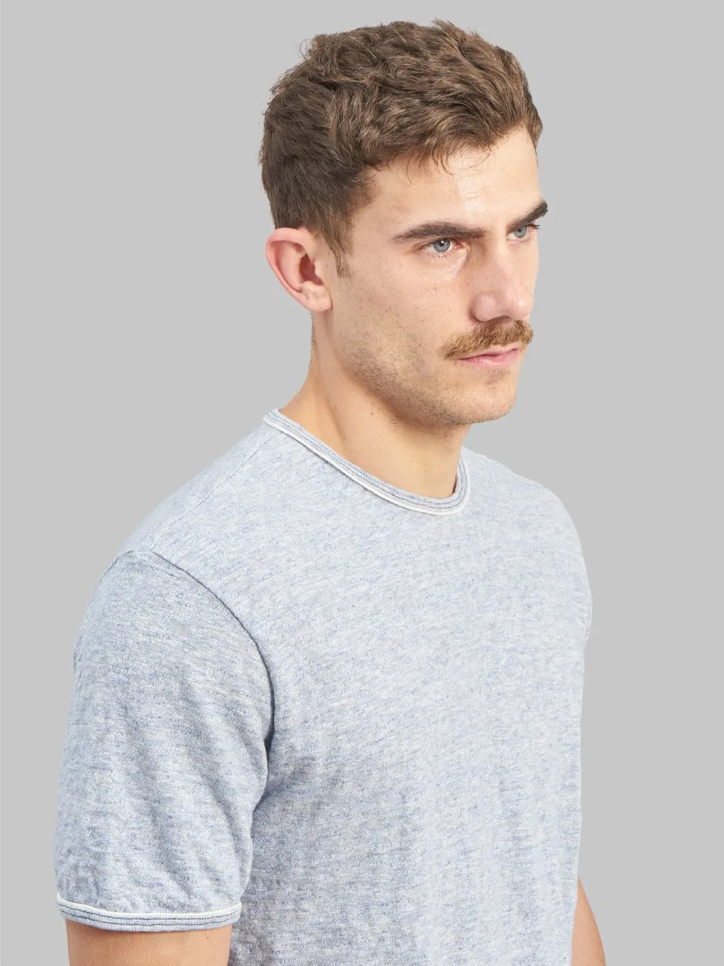 Loop & Weft Super Slub Tube Knit Edge Piping Crewneck T-Shirt Heather Blue