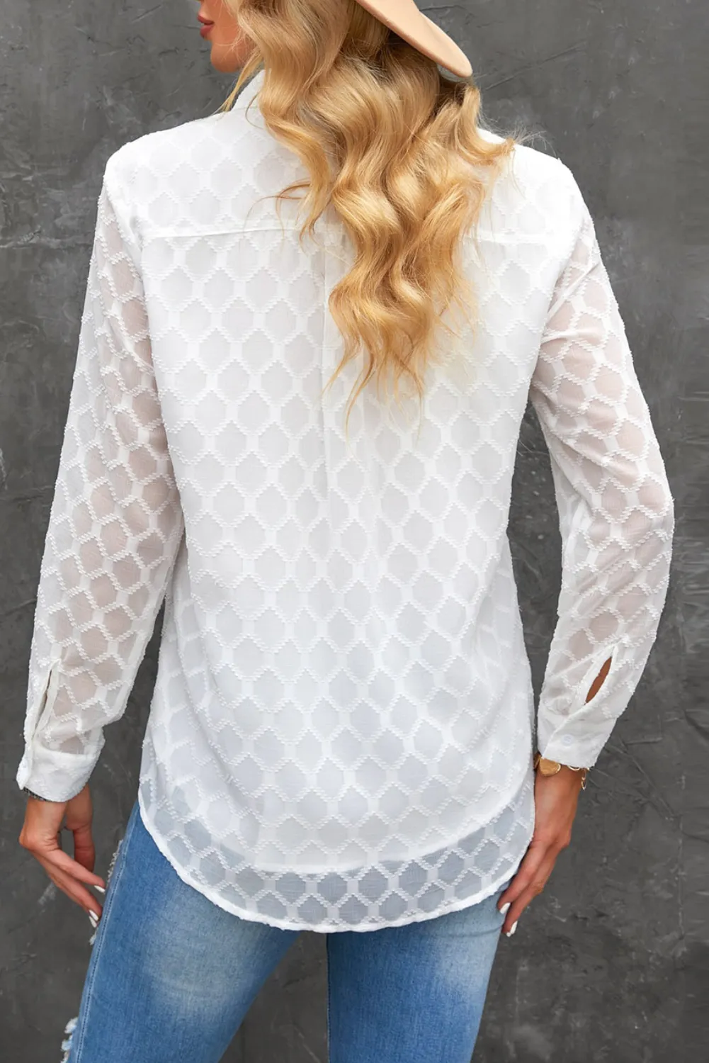 'Mabeline' Curved Hem Button-Up Long Sleeve Shirt (3 Colors)