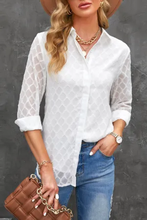 'Mabeline' Curved Hem Button-Up Long Sleeve Shirt (3 Colors)