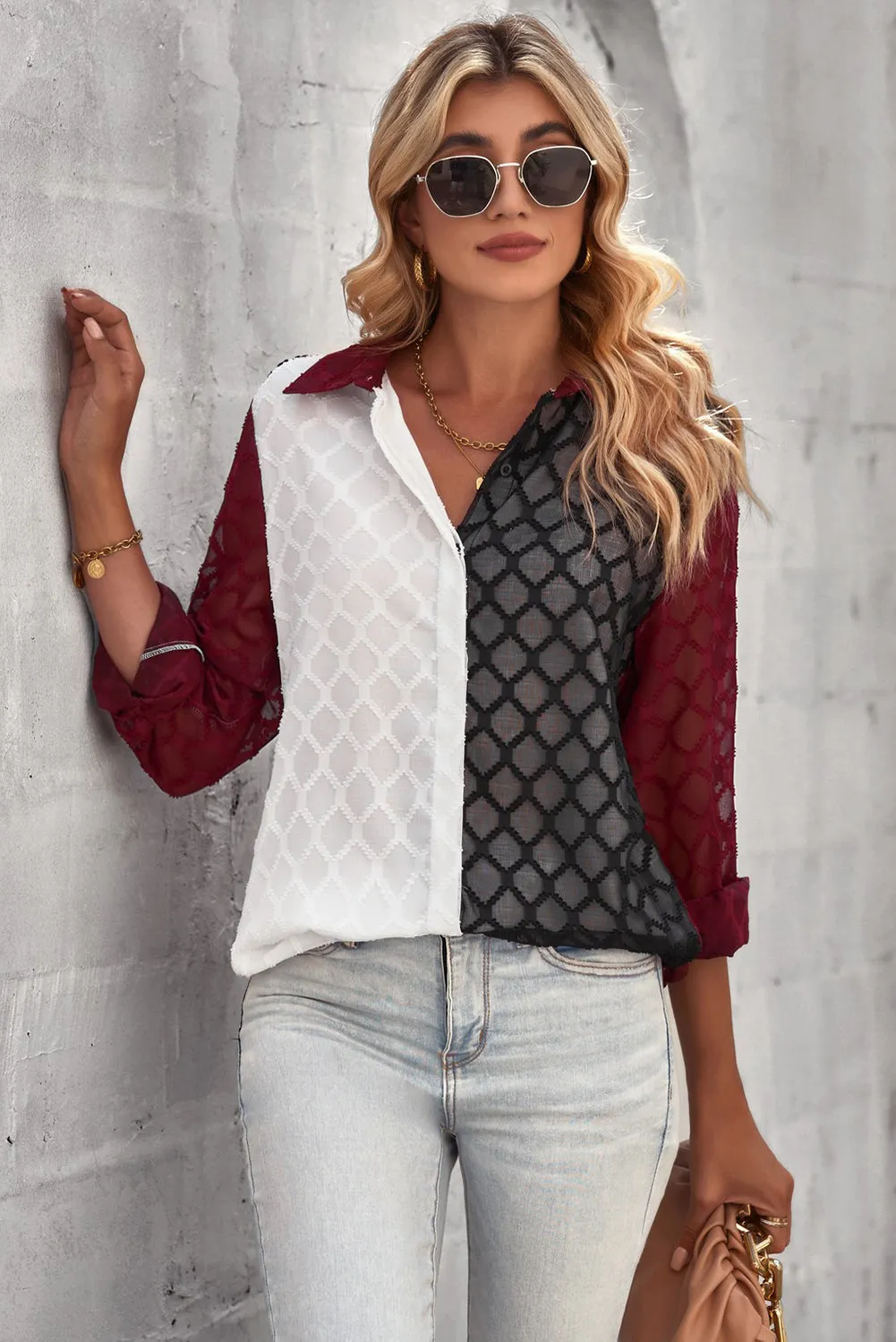 'Mabeline' Curved Hem Button-Up Long Sleeve Shirt (3 Colors)
