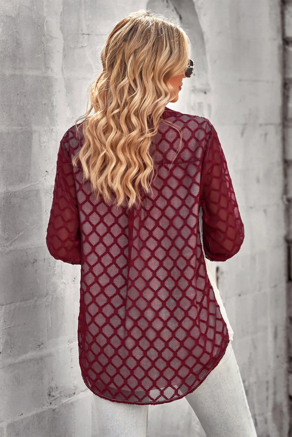 'Mabeline' Curved Hem Button-Up Long Sleeve Shirt (3 Colors)