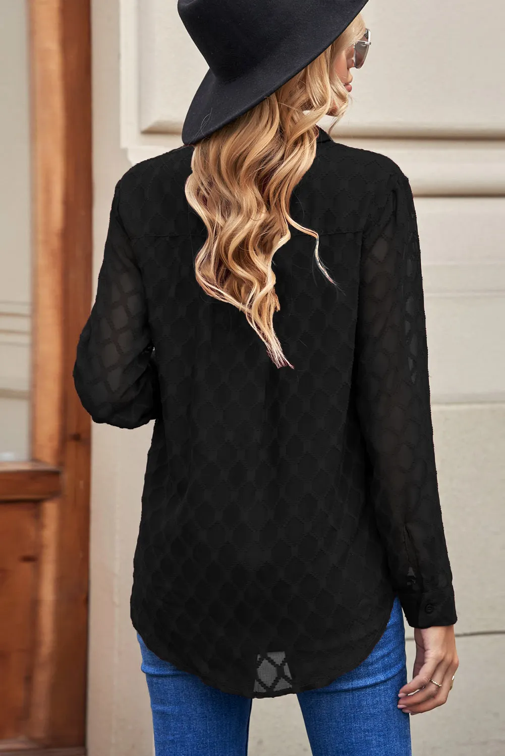 'Mabeline' Curved Hem Button-Up Long Sleeve Shirt (3 Colors)