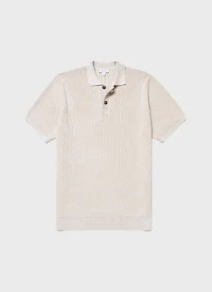 Men's Textured Knit Polo Shirt in Ecru