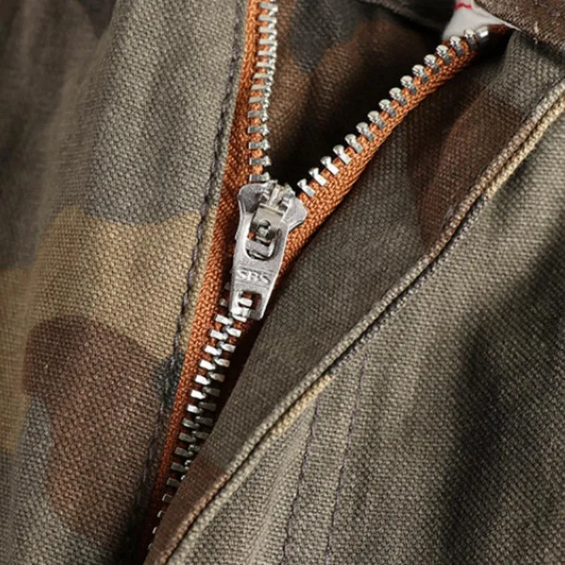 Men's Vintage Distressed Washed Camouflage Straight Cargo Pants 33119633M