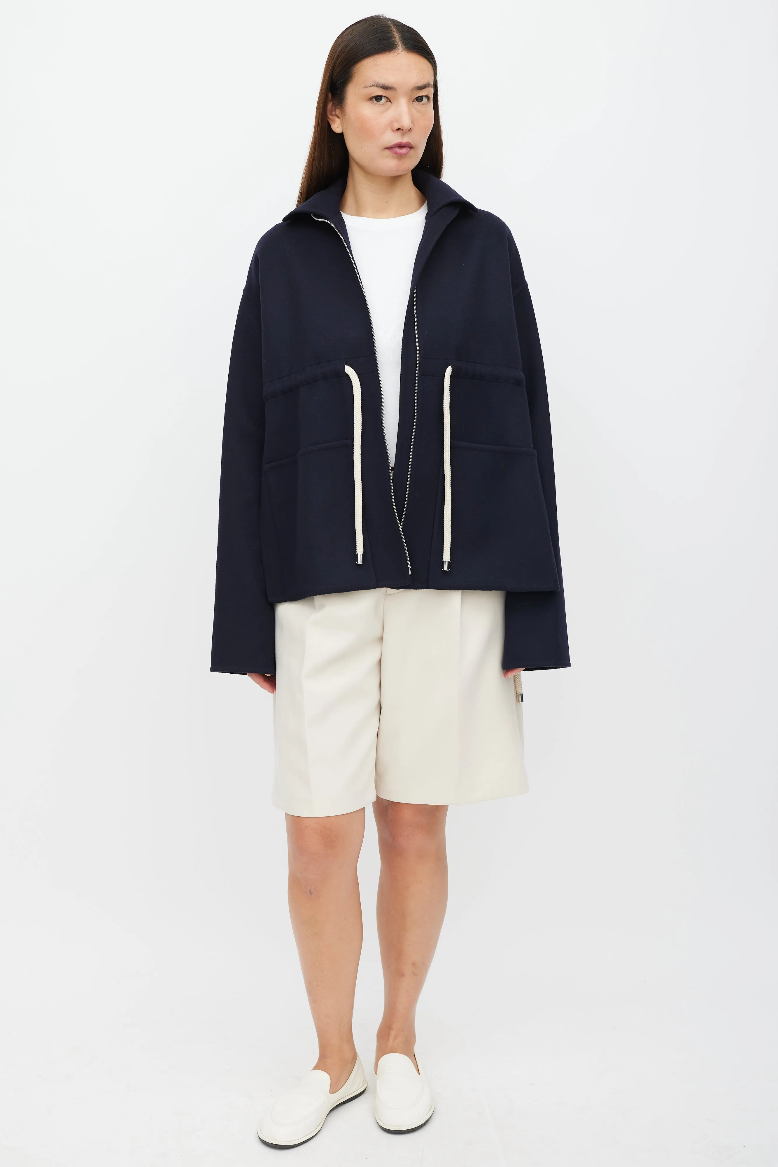 Navy Wool Drawstring Jacket