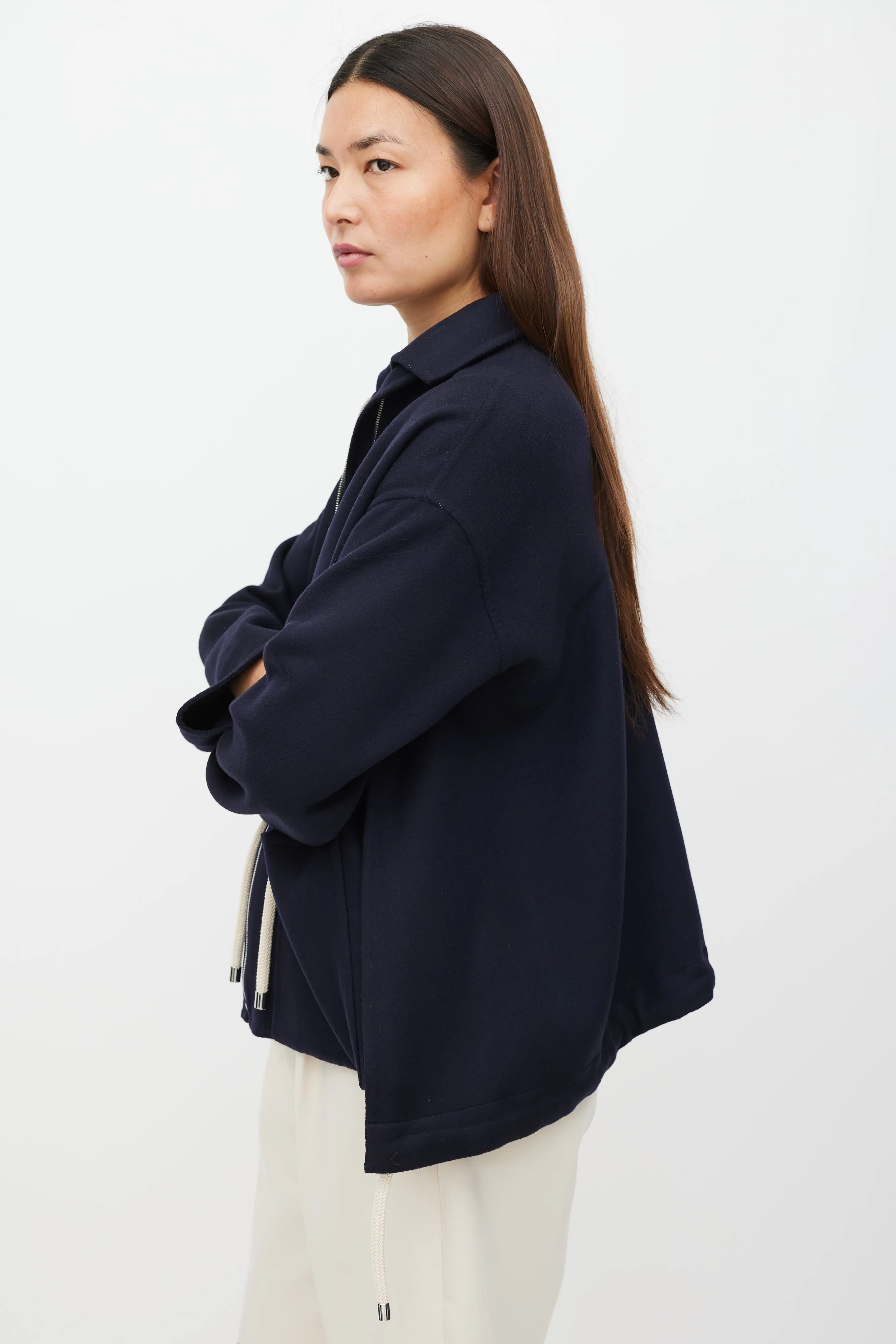 Navy Wool Drawstring Jacket