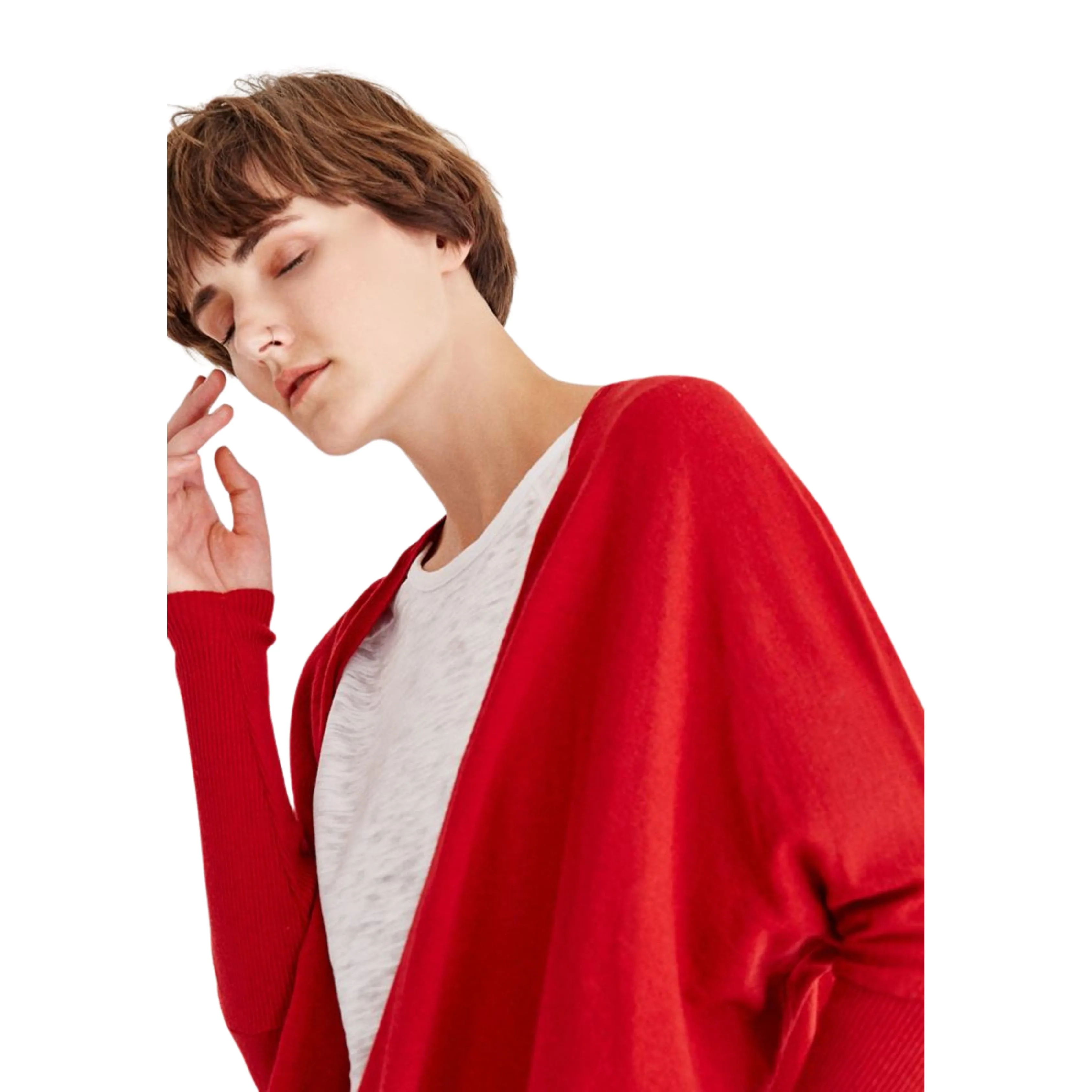 OXXO - Red Slit Detailed Long Cardigan