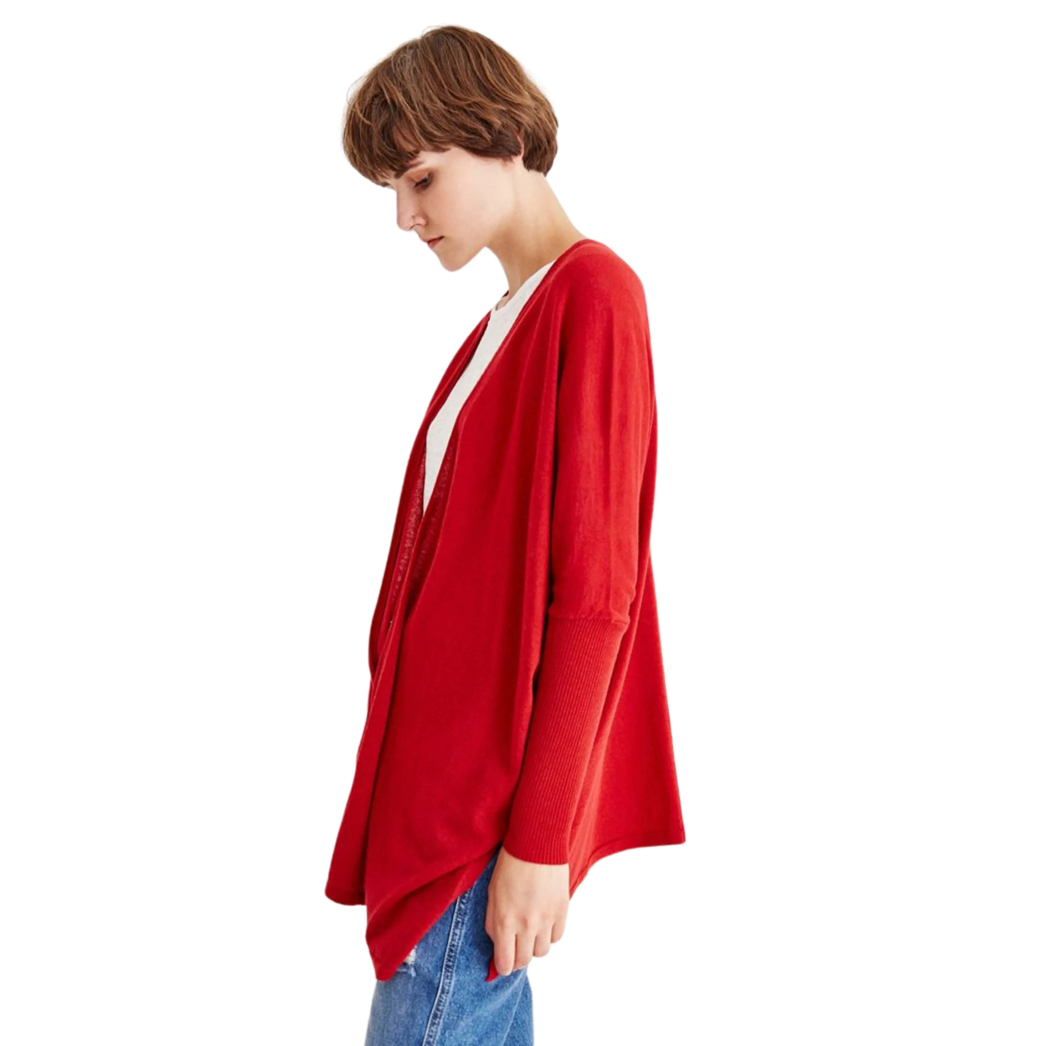 OXXO - Red Slit Detailed Long Cardigan