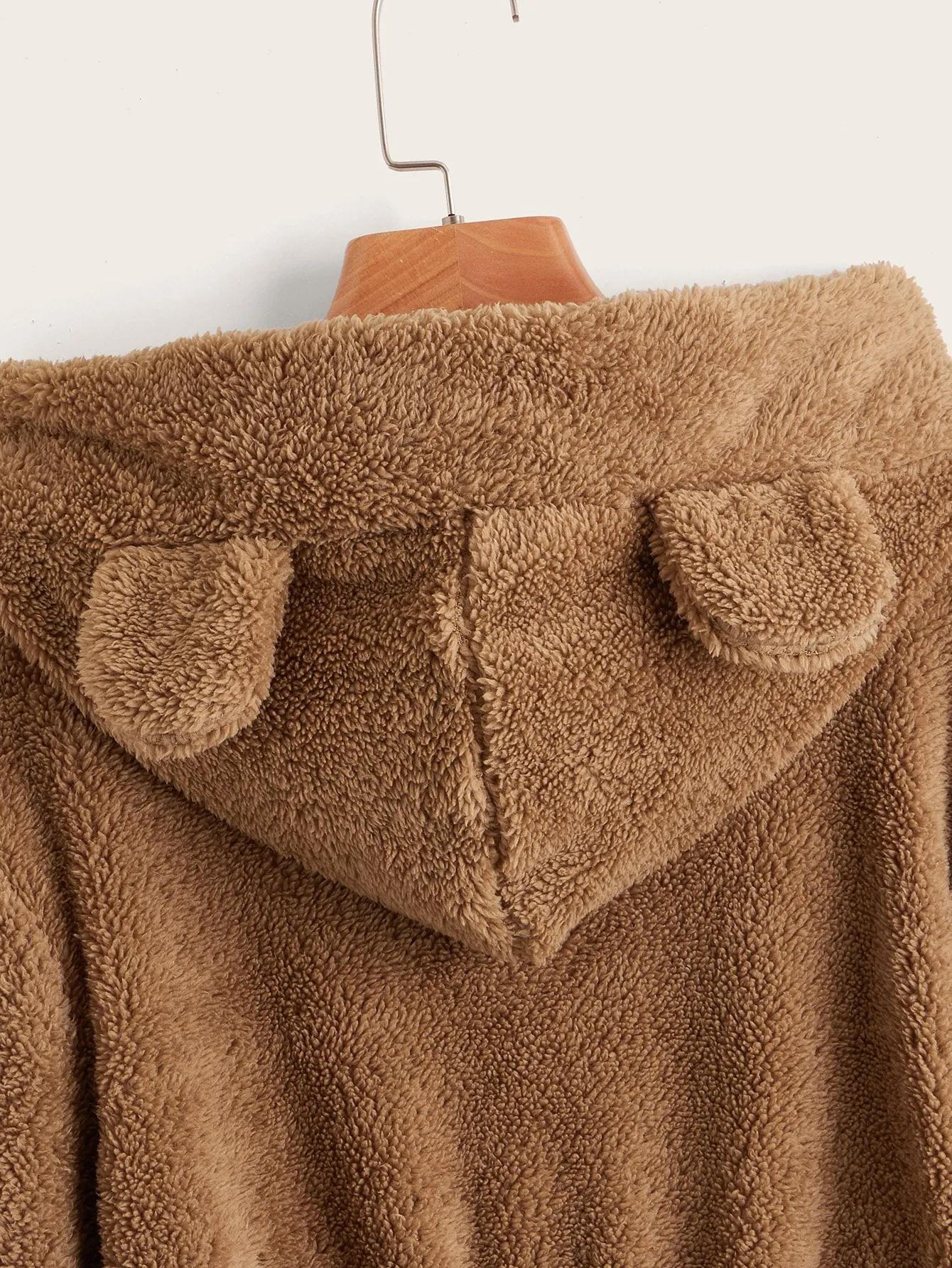 Parien Solid 3D Ear Patched Teddy Hoodie