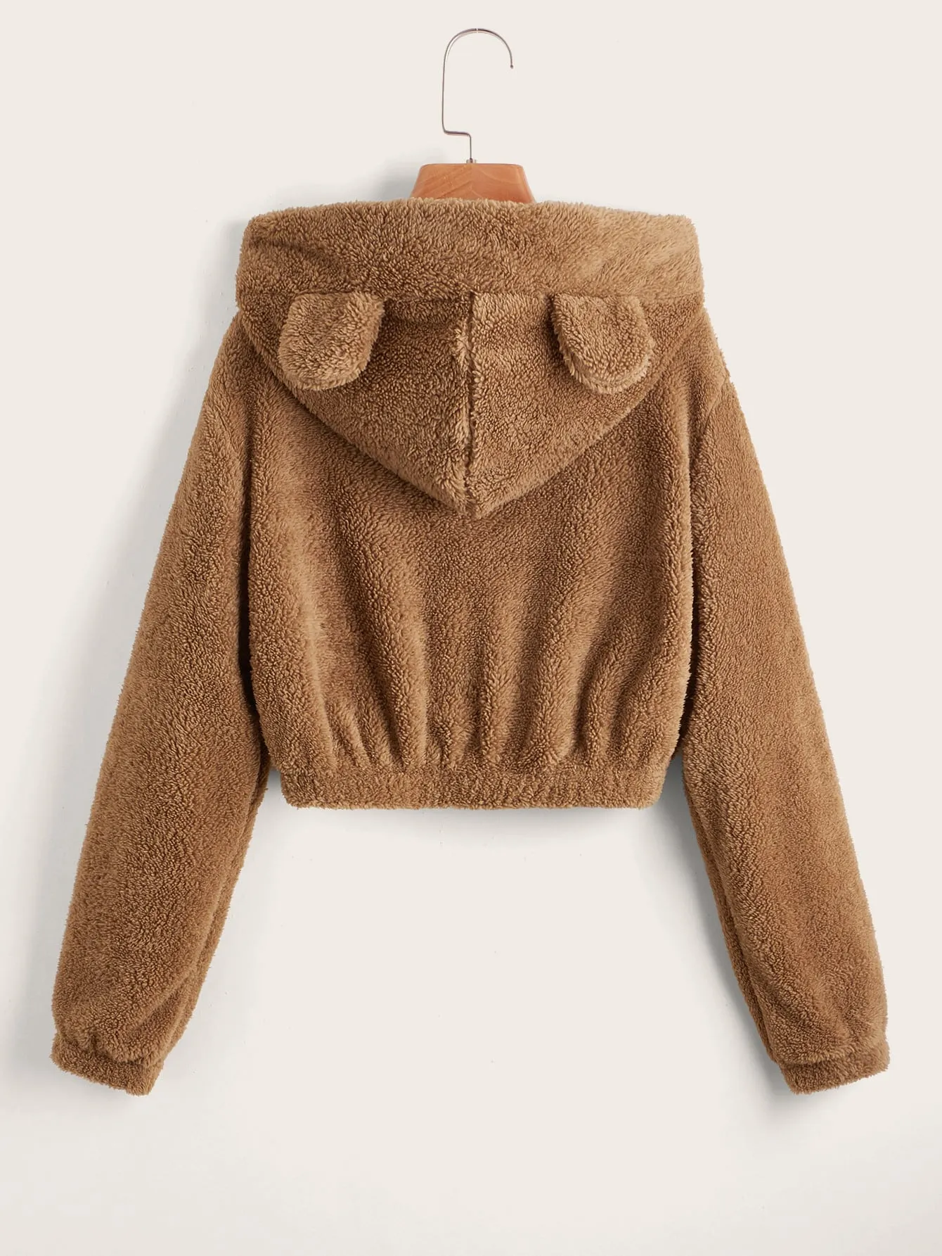 Parien Solid 3D Ear Patched Teddy Hoodie