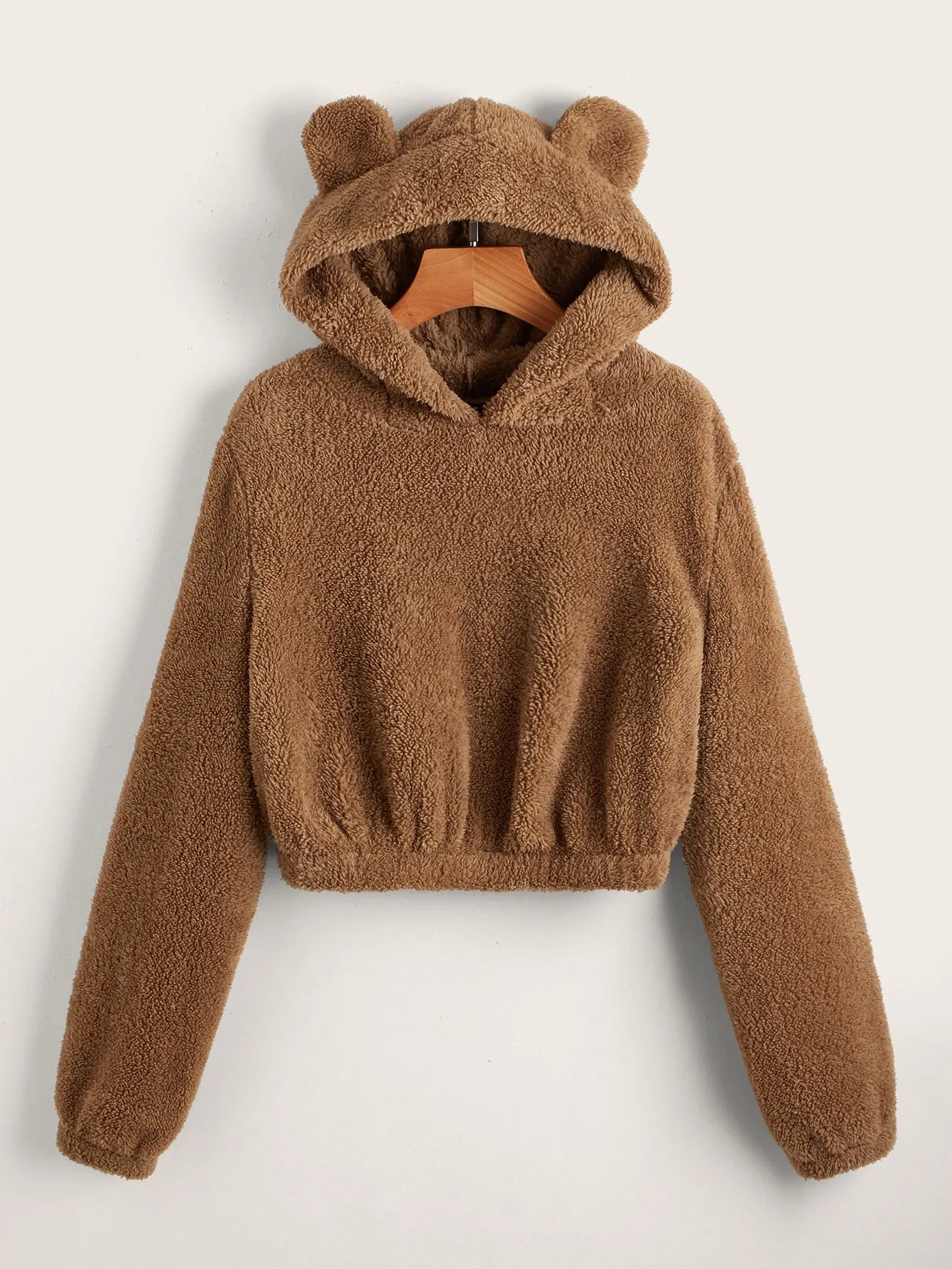Parien Solid 3D Ear Patched Teddy Hoodie