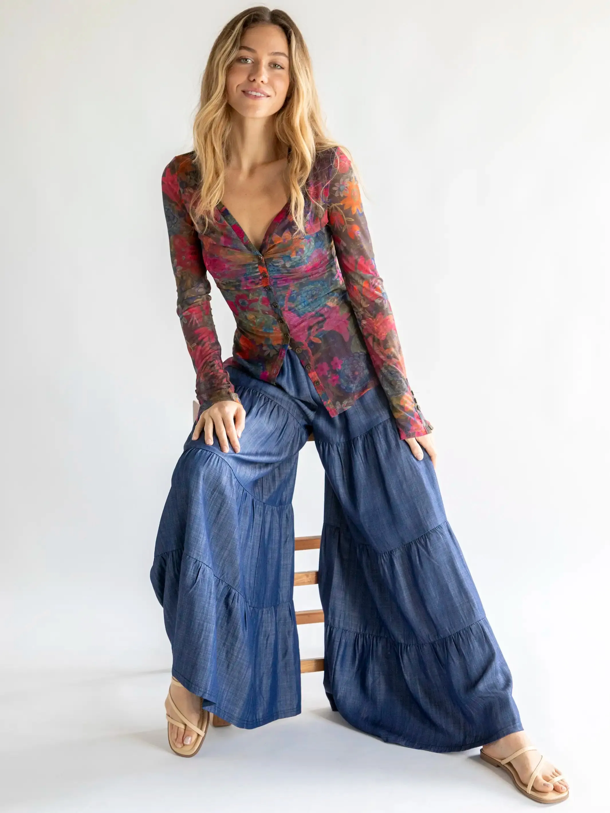 Patti Palazzo Pant - Denim Blue Cotton