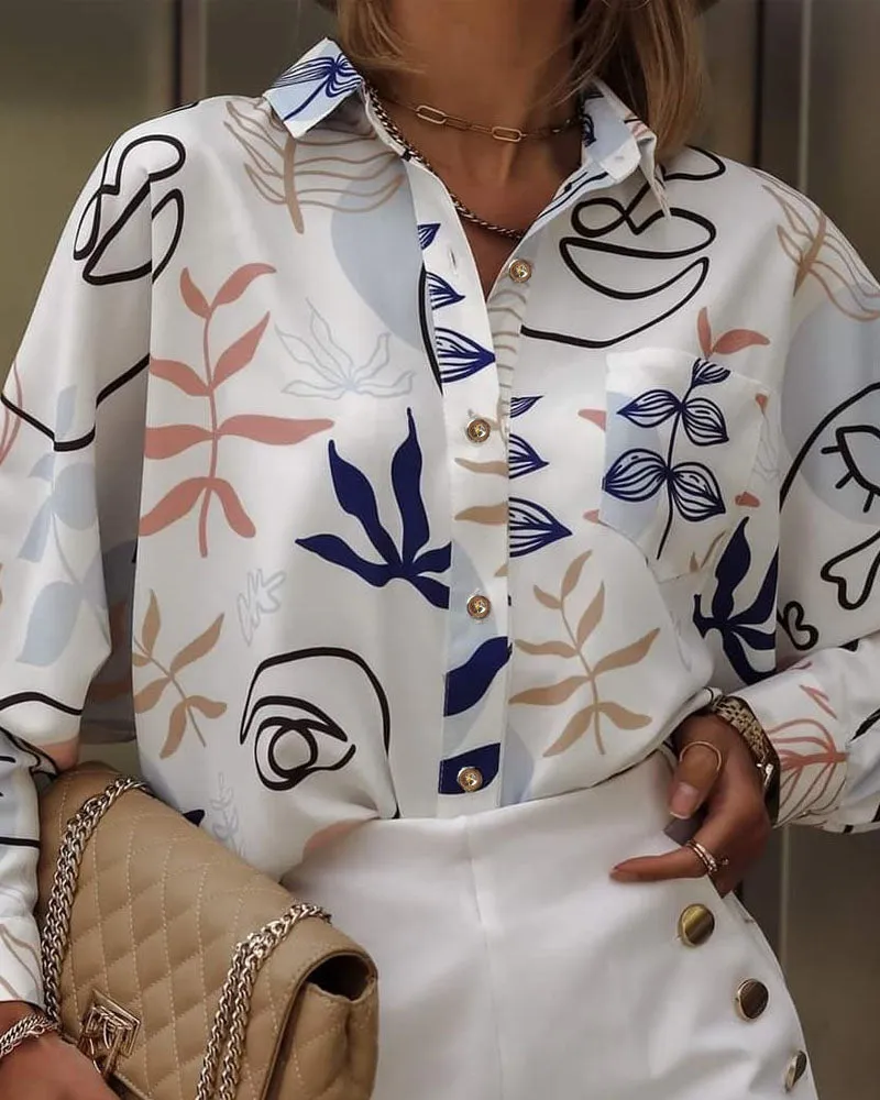 Plants Print Button Down Shirt