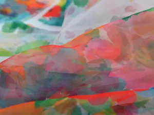 Precut of 1 Meter White Floral Digital Printed Semi Organza Fabric