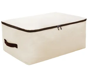 Premium Canvas Big Size Soft Storage Bag for Bedroom Closet, Winter Garment, Sweaters, Down Jacket, Coat, Uniforms, Suit etc, Cabinet Organizer Bag for Seasonal Clothes Storage, Beige
