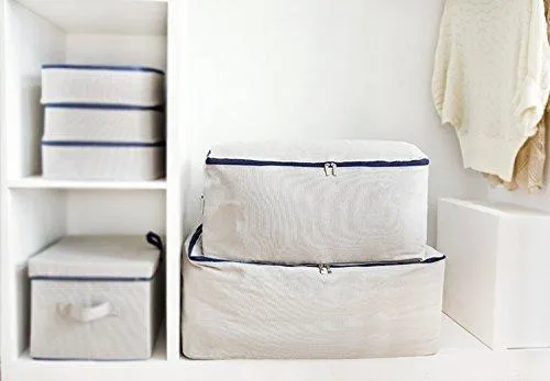 Premium Canvas Big Size Soft Storage Bag for Bedroom Closet, Winter Garment, Sweaters, Down Jacket, Coat, Uniforms, Suit etc, Cabinet Organizer Bag for Seasonal Clothes Storage, Beige