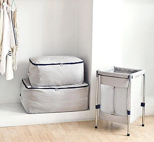 Premium Canvas Big Size Soft Storage Bag for Bedroom Closet, Winter Garment, Sweaters, Down Jacket, Coat, Uniforms, Suit etc, Cabinet Organizer Bag for Seasonal Clothes Storage, Beige